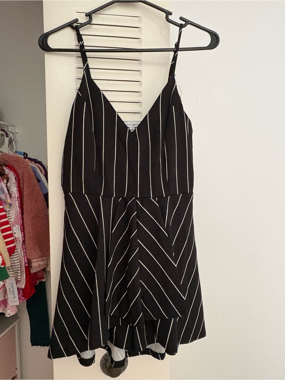 Black & White Striped Spaghetti Strap Romper
